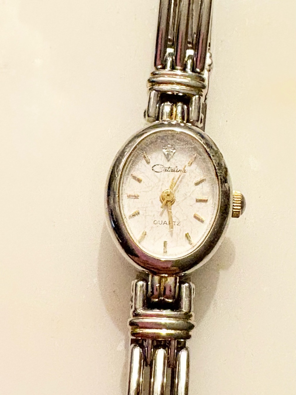 Catalina Two-Tone Silver and Gold Oval Women's Bracelet Watch - White Dial